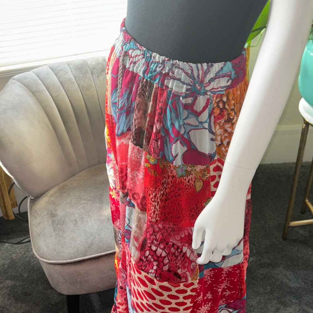 Boho Patchwork Red Tiered Maxi Skirt - Women - Picture 12 of 13